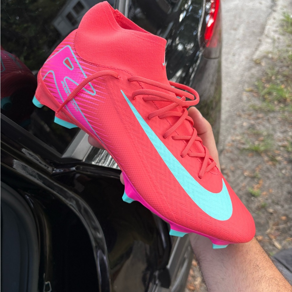 Nike Bright Red Cleats with Aqua Swoosh